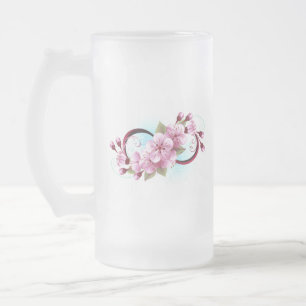 Infinity with Sakura Blossom Flowers Frosted Glass Beer Mug