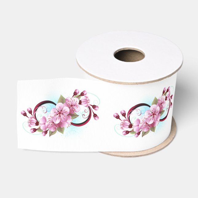 Infinity with Sakura Blossom Flowers Grosgrain Ribbon (Spool)