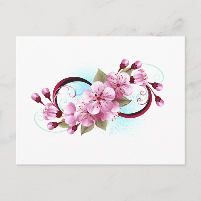 Infinity with Sakura Blossom Flowers Holiday Postcard (Front)