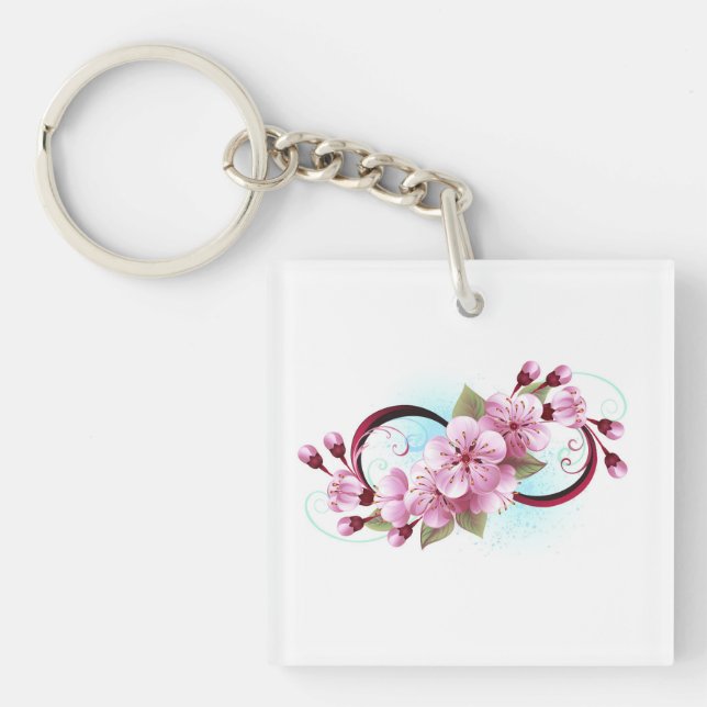 Infinity with Sakura Blossom Flowers Key Ring (Front)