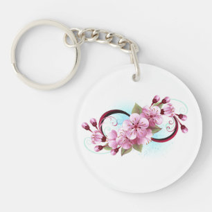 Infinity with Sakura Blossom Flowers Key Ring
