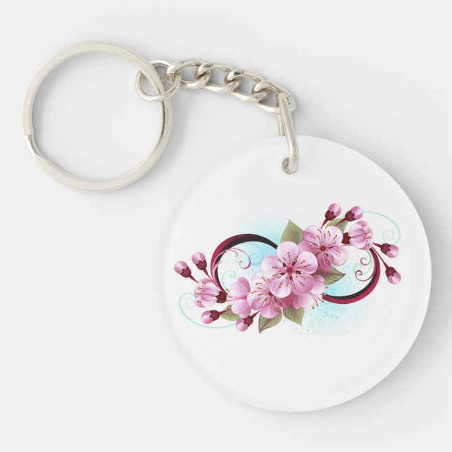 Infinity with Sakura Blossom Flowers Key Ring (Front)