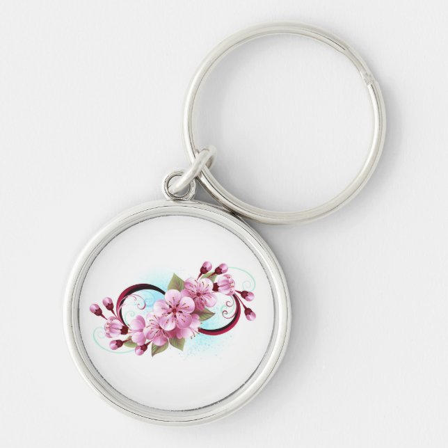 Infinity with Sakura Blossom Flowers Key Ring (Front)