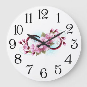 Infinity with Sakura Blossom Flowers Large Clock