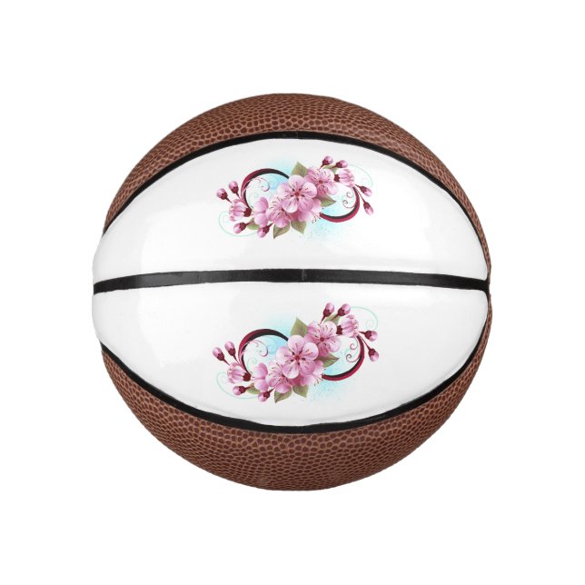 Infinity with Sakura Blossom Flowers Mini Basketball (Front)