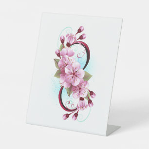Infinity with Sakura Blossom Flowers Pedestal Sign
