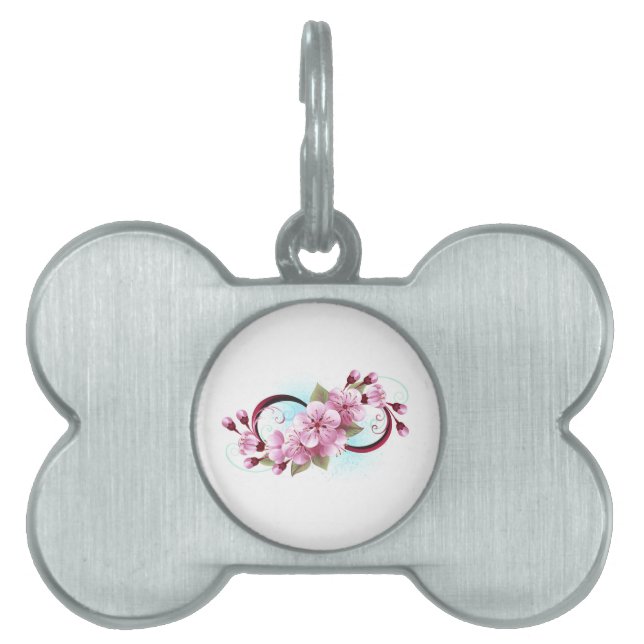 Infinity with Sakura Blossom Flowers Pet ID Tag (Front)