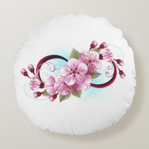 Infinity with Sakura Blossom Flowers Round Cushion