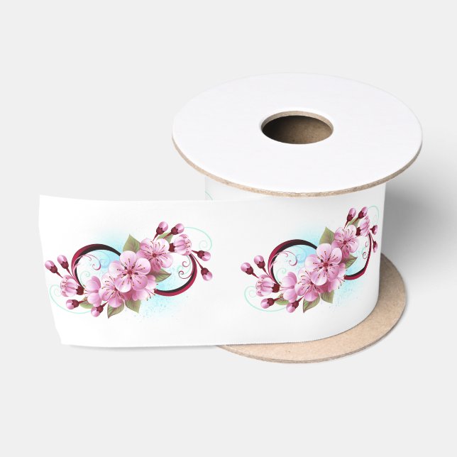 Infinity with Sakura Blossom Flowers Satin Ribbon (Spool)