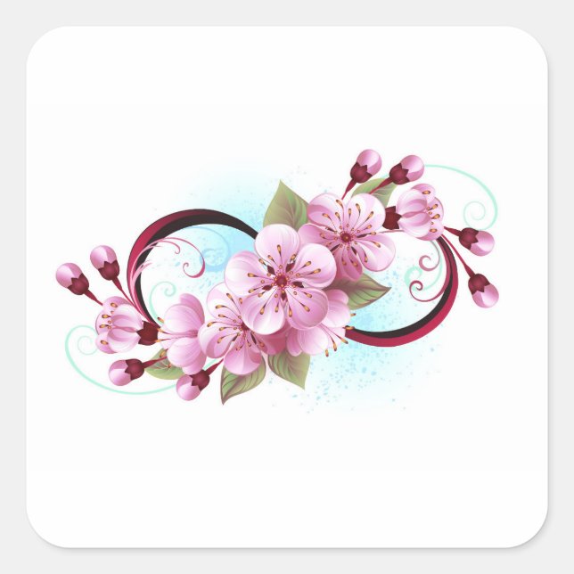 Infinity with Sakura Blossom Flowers Square Sticker (Front)