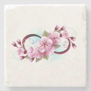 Infinity with Sakura Blossom Flowers Stone Coaster