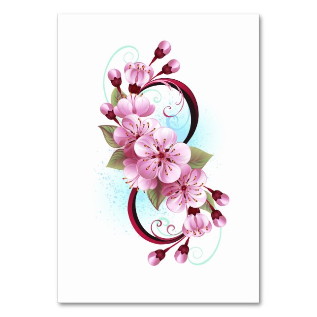 Infinity with Sakura Blossom Flowers Table Number (Front)