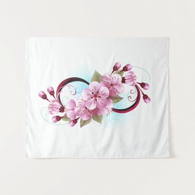 Infinity with Sakura Blossom Flowers Tapestry (Front (Horizontal))