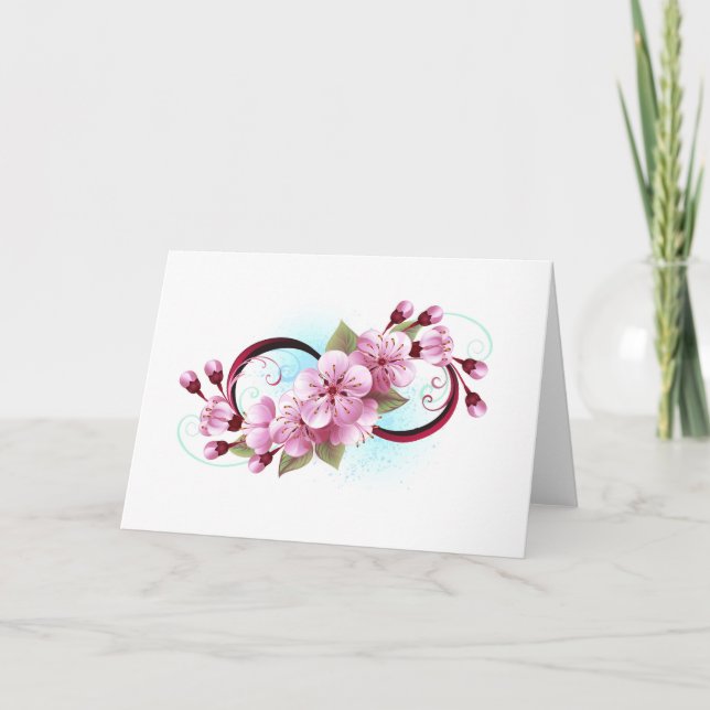 Infinity with Sakura Blossom Flowers Thank You Card (Front)