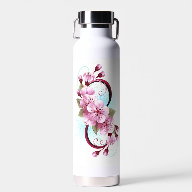 Infinity with Sakura Blossom Flowers Water Bottle (Front)
