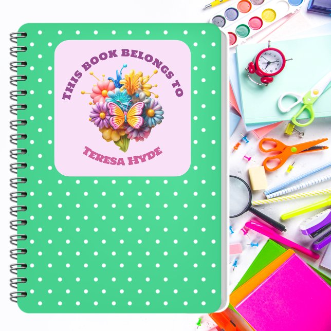 Inflamable 3D Flowers Buttefly Coloful Bookplates Square Sticker (Creator Uploaded)