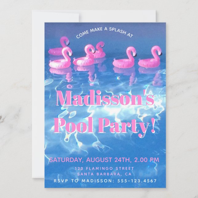 Inflatable Flamingo's - Tropical Pool Party Invitation (Front)
