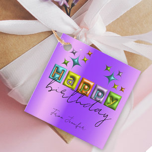 Inflated 3D Typography and Sparkles Happy Birthday Favour Tags