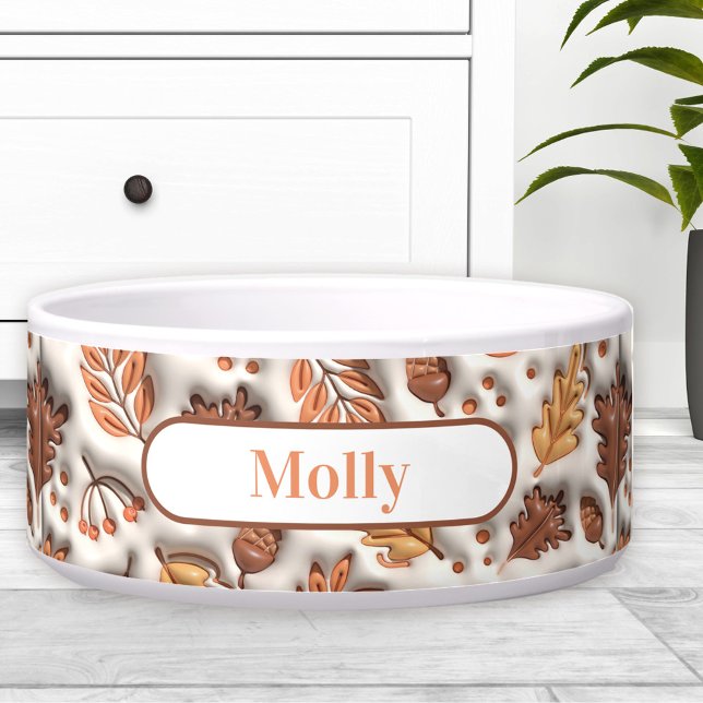 Inflated Fall Leaves Acorn Tiles Name Modern Pet (Inflated Fall Leaves Acorn Tiles Name Pet Bowl)
