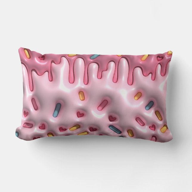 Inflated Puffy Sprinkle Candy Ice Cream 90s Pink Lumbar Cushion (Front)
