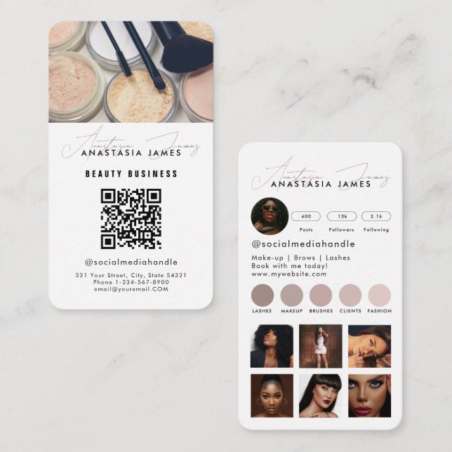 Influencer Aesthetician Social Media QR Code White Business Card (Front/Back)