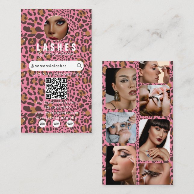 Influencer Beauty Makeup Artist Hair Leopard Print Business Card (Front/Back)