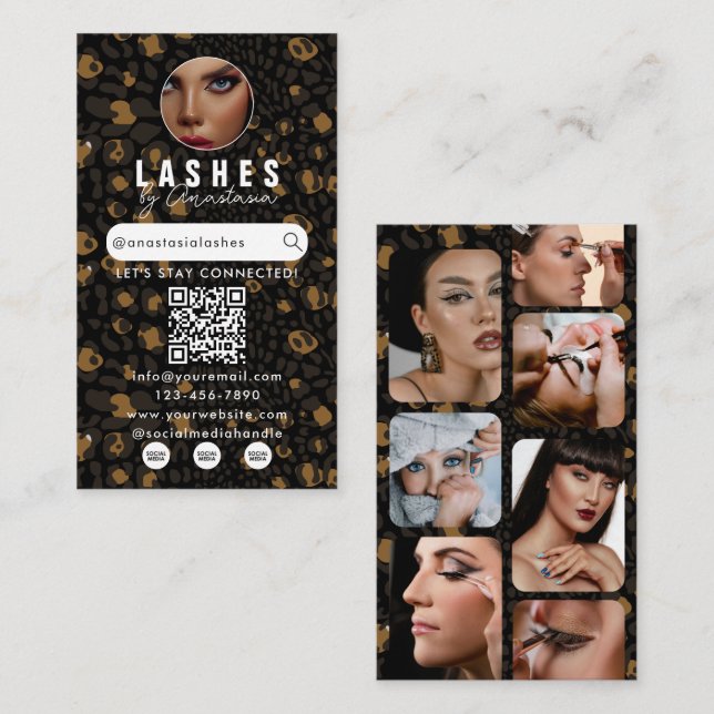 Influencer Beauty Makeup Artist Hair Leopard Print Business Card (Front/Back)