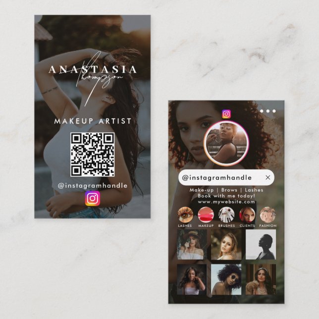 Influencer Beauty Nails Social Media Black Modern Business Card (Front/Back)