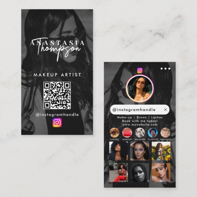 Influencer Beauty Nails Social Media Black White Business Card (Front/Back)