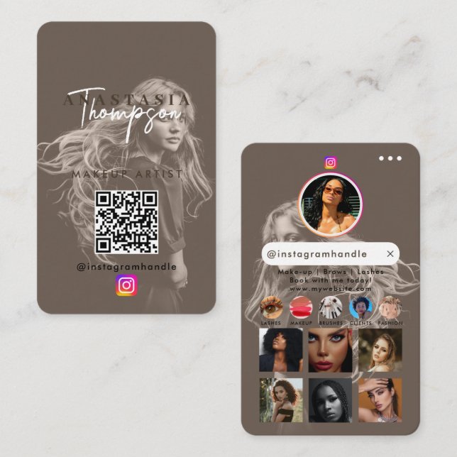 Influencer Beauty Nails Social Media Earthy Beige  Business Card (Front/Back)