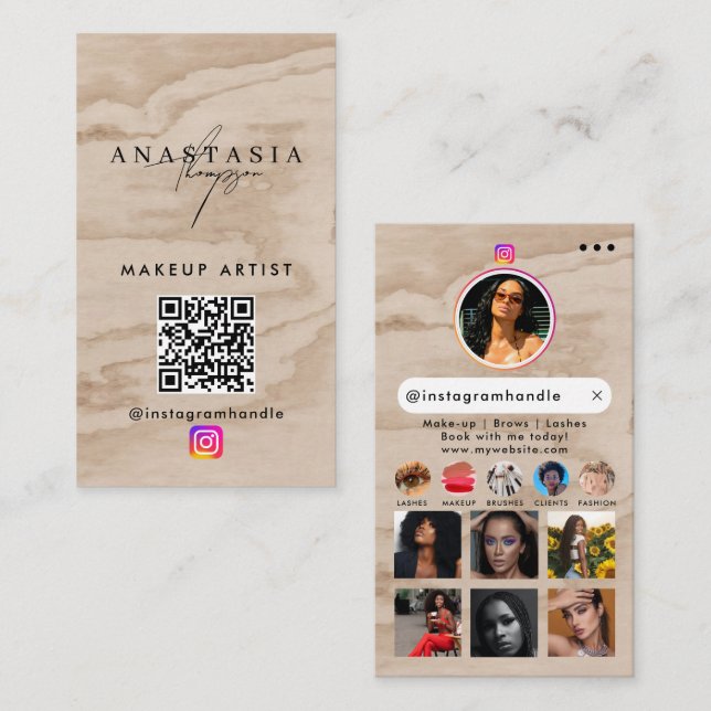 Influencer Beauty Nails Social Media Rustic Wood Business Card (Front/Back)