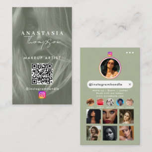 Influencer Beauty Nails Social Media Sage Green Business Card