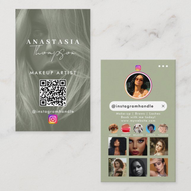 Influencer Beauty Nails Social Media Sage Green Business Card (Front/Back)