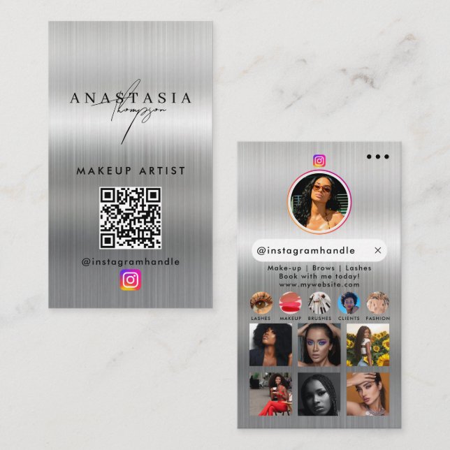 Influencer Beauty Nails Social Media Silver Business Card (Front/Back)