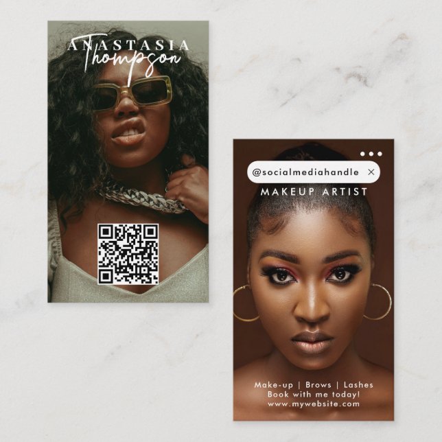 Influencer Beauty Photos Minimalist Social Media Business Card (Front/Back)