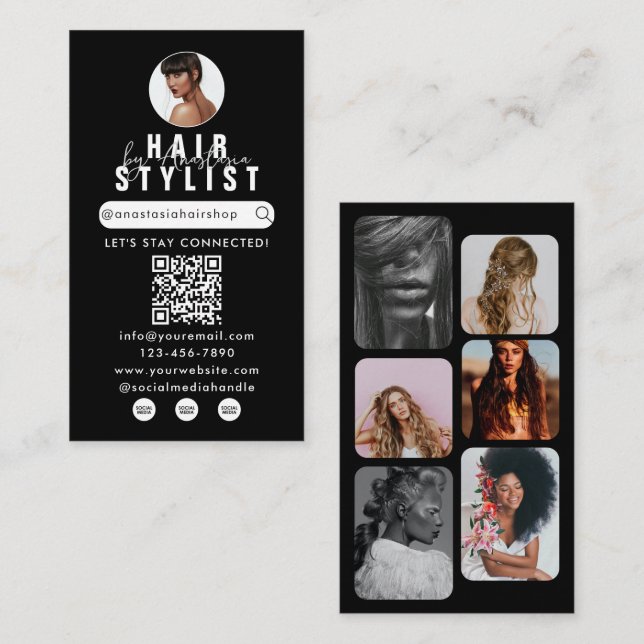 Influencer Beauty Salon Hair Makeup Photos Black Business Card (Front/Back)