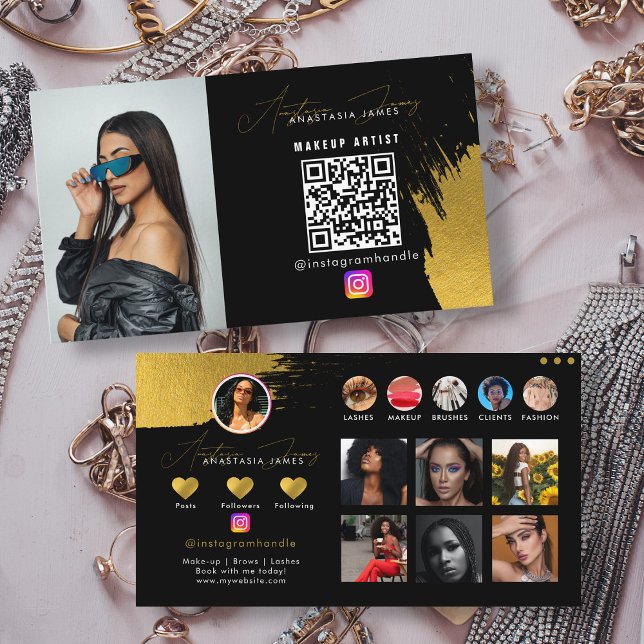 Influencer Black & Gold Social Media QR Code  Business Card (Influencer Black & Gold Social Media QR Code Business Card)