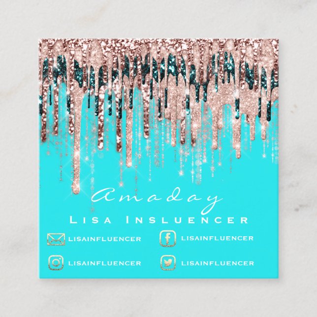 Influencer Blogger Drips Social Media Rose Ocean Square Business Card (Front)