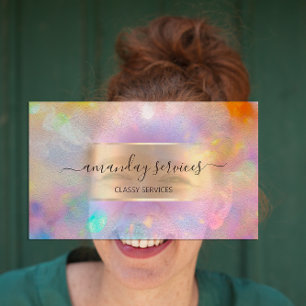 Influencer Blue Gold Drips Gold Holographic Business Card