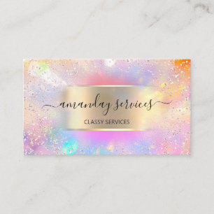 Influencer Blue Gold Drips Gold Holographic Pink Business Card