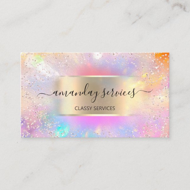 Influencer Blue Gold Drips Gold Holographic Pink Business Card (Front)