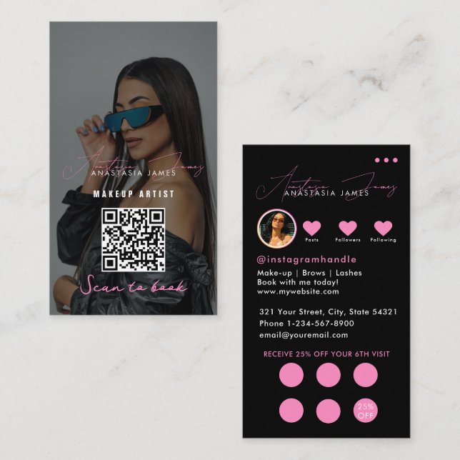 Influencer Business Grid Discount Loyalty QR Code Card (Front/Back)