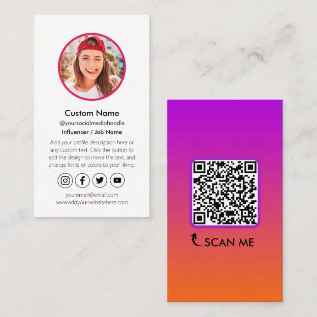 Influencer Content Creator QR Code Social Media Business Card (Front/Back)