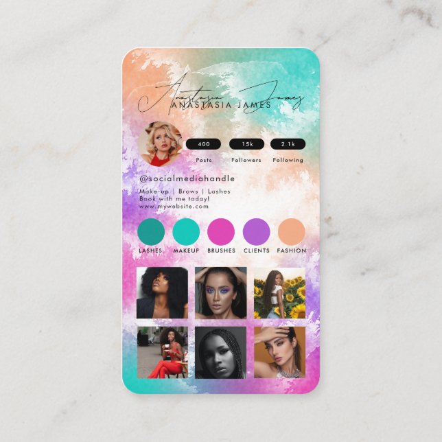 Influencer Feed Grid Social Media Tie Dye Business Business Card (Back)