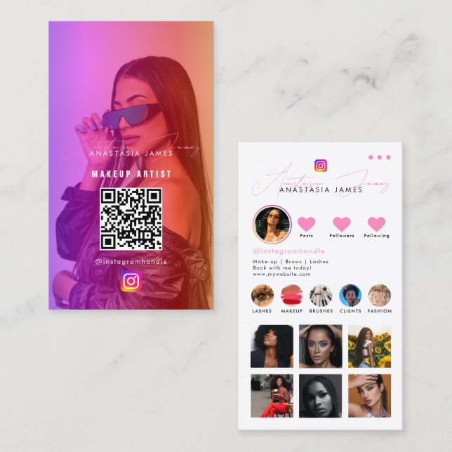 Influencer Photo Feed Girly Social Media QR Code  Business Card (Front/Back)