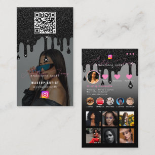 Influencer Photo Feed Social Media Black Glitter Business Card