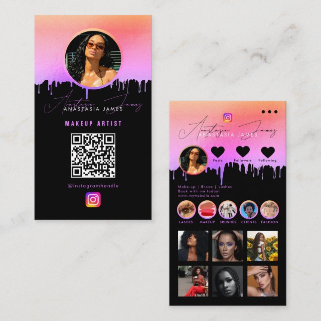 Influencer Photo Feed Social Media QR Code Purple Business Card (Front/Back)