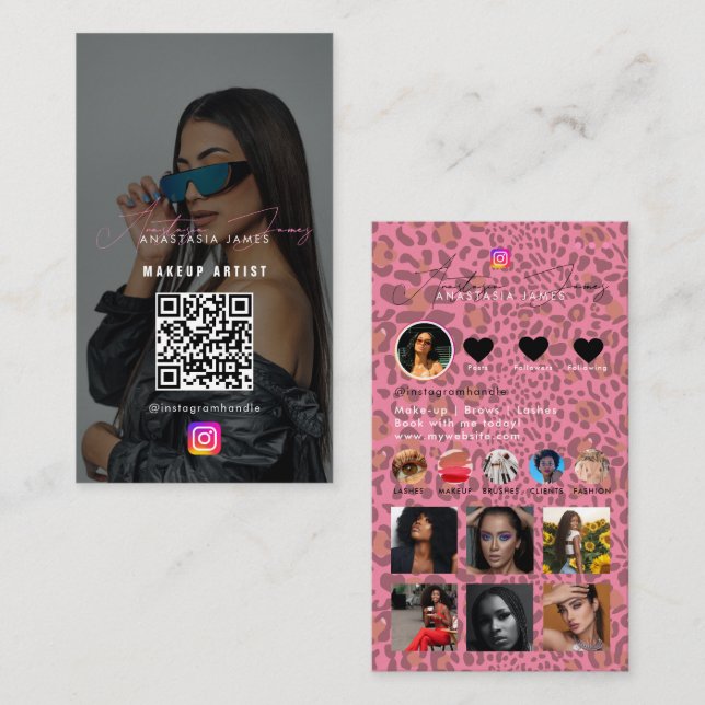 Influencer Photo Grid Social Media Leopard Print Business Card (Front/Back)