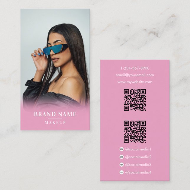 Influencer Photo Social Media Beauty 2 QR Codes Business Card (Front/Back)
