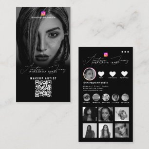 Influencer Photos Black White Social Media QR Code Business Card